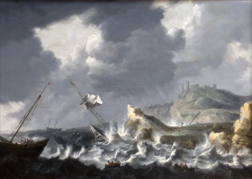 Navi con marinai al riparo da un temporale - National Maritime Museum, Londra